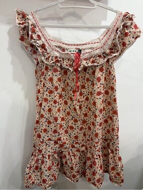 Women’s Rixo Floral Ruffle mini Dress in Cream and Red — S